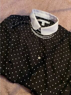 LC Lauren Conrad Black Star Print Blouse with White Peter Pan Collar